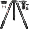 EVUMO XT9S B75M - Trípode de fibra de carbono de 165 cm con estabilizador de 75 mm - Capacidad máxima 40 kg y altura mínima 45 cm - Puntas de acero extraíbles para DSLR y vídeo