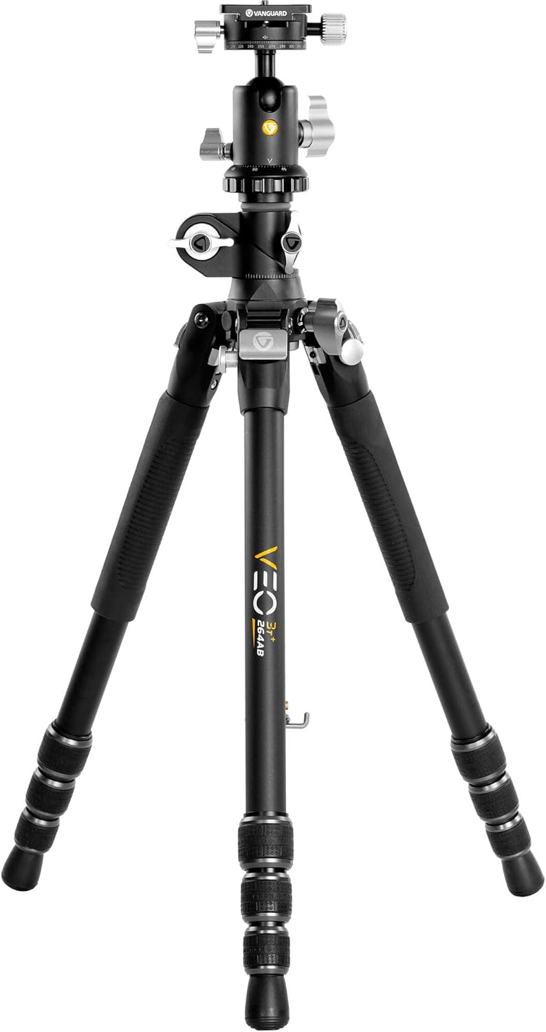Vanguard Veo 3T Plus 264AB trípode profesional - Aluminio con altura máxima de 156 cm - Rótula de bola de doble eje - Carga de 33 libras con diseño plegable y nivel