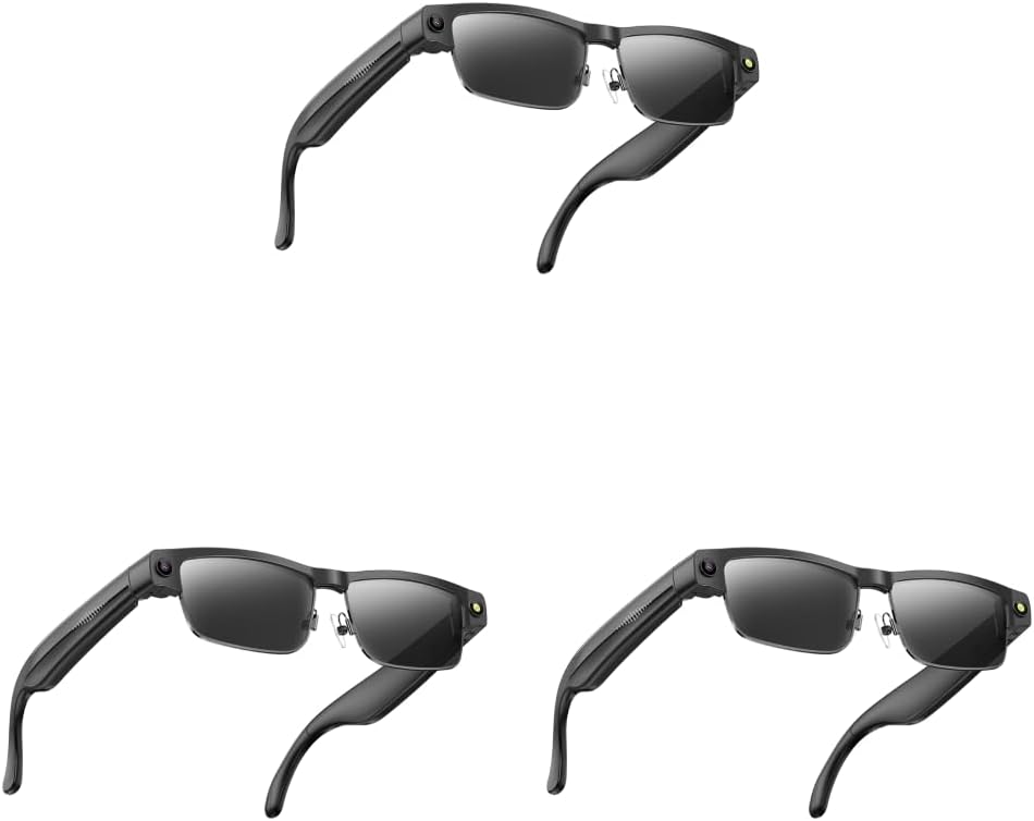 Gafas inteligentes con IA - Cámara micrófono altavoces y asistente de voz - Conectividad Bluetooth para comunicación y contenido - Pack de 3 unidades para viajes y uso profesional