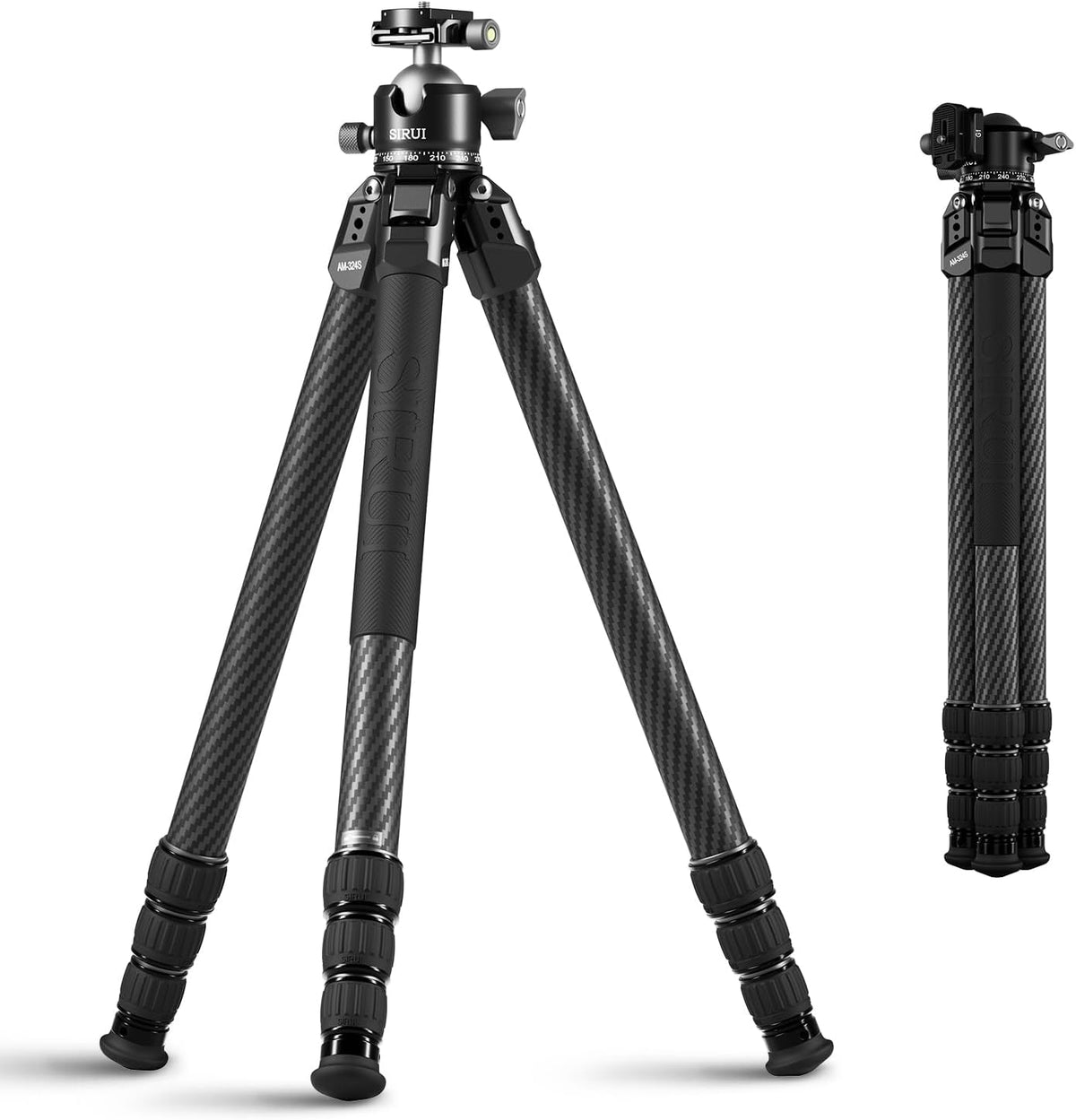 SIRUI AM 324S G1 trípode profesional - Fibra de carbono con altura máxima de 153 cm - Cabeza G1 de perfil bajo y 6 puertos - Carga máxima de 20 kg para DSLR y teleobjetivos