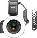 Godox MF R76 - Flash anular macro con 8 anillos adaptadores - Potencia manual ajustable de 1 a 128 hasta salida completa - 10 niveles de relación y zapata de un contacto sin TTL