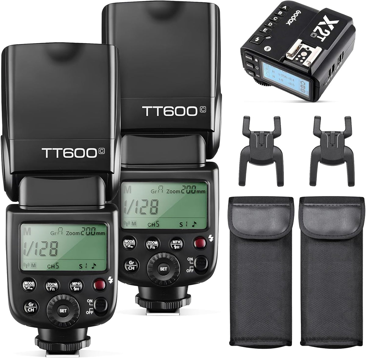 Godox TT600 kit de 2 flashes para Canon - Número guía 60 y HSS 1 a 8000 s - Incluye transmisor X2T C - Sistema X inalámbrico 2,4 GHz con modos maestro y esclavo