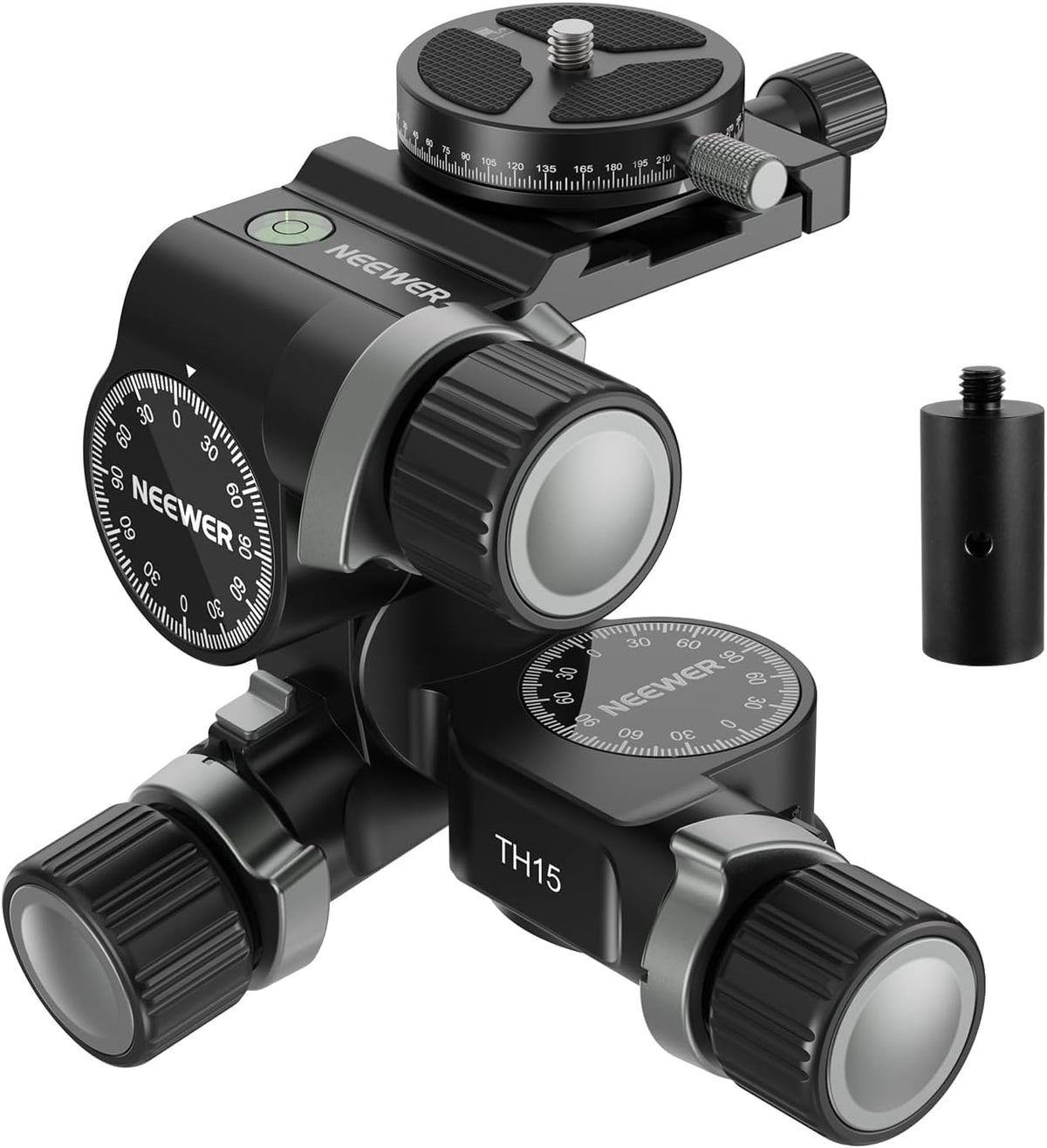 NEEWER cabezal de trípode - Rótula con engranajes de 3 vías y microajuste - Placa Arca QR y panorámica de 360 grados - Aleación de aluminio para cámara y GoPro HERO9 Black