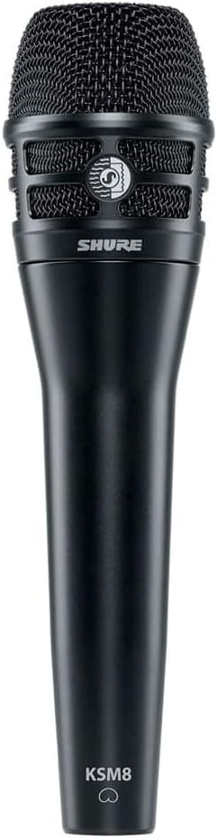 Shure KSM8 Dualdyne micrófono vocal dinámico - Diseño de 2 membranas con patrón unidireccional - Acabado negro para canto y actuaciones - Conexión XLR con soporte y bisagra incluidos