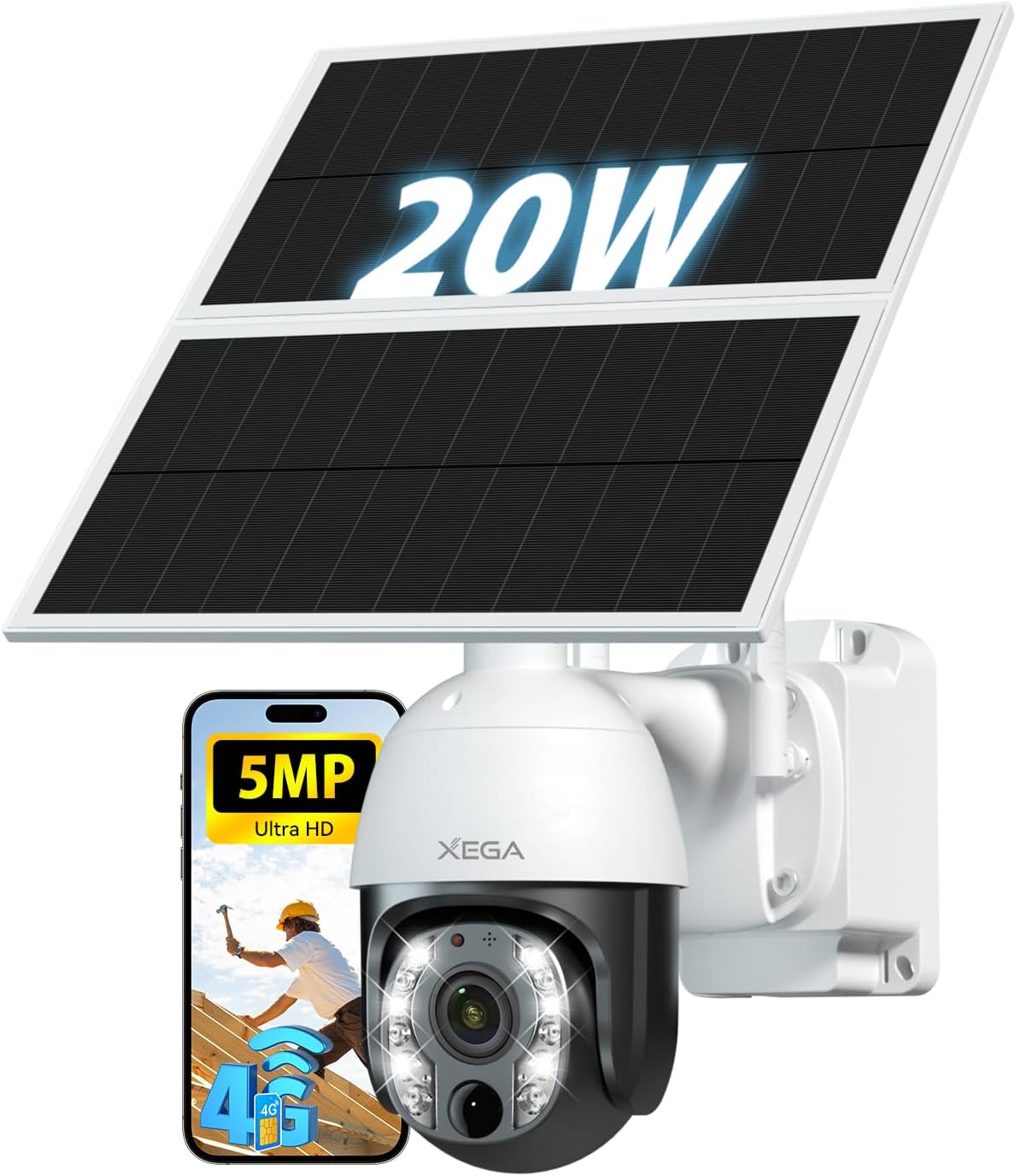 Xega XG 21 cámara 4G LTE de vigilancia - Sensor de 5 MP y zoom óptico 10x - Panel solar de 20 W y batería de 30000 mAh - Grabación continua y visión nocturna