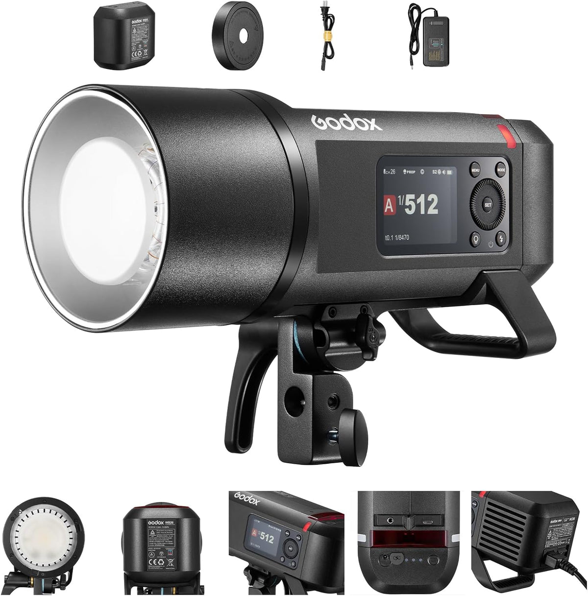 Godox AD600Pro II flash de estudio exterior - Potencia de 600 Ws y HSS 1 a 8000 s - Pantalla TFT y batería Li Ion - TTL inalámbrico 2,4 GHz con montura Bowens