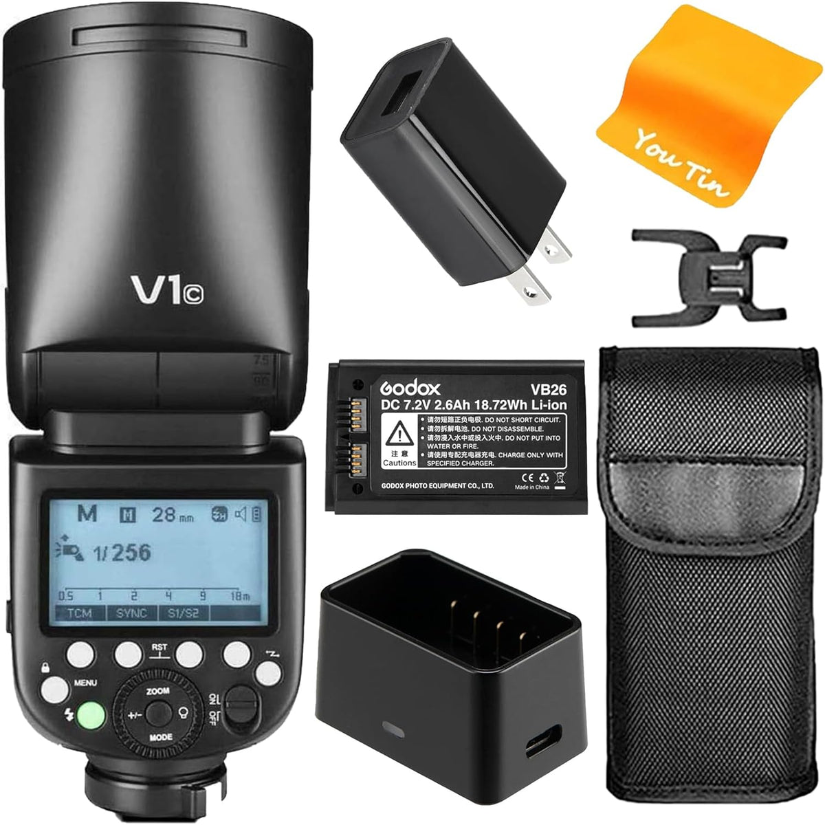 Godox V1C - Kit de flash TTL de cabezal redondo para Canon - HSS 1 a 8000 s y reciclaje de 1,5 s - Batería 2600 mAh sistema 2,4 GHz y lámpara LED de modelado