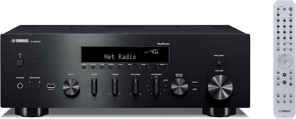 Yamaha R N600A receptor HiFi - Audio estéreo 2,1 con SABRE DAC - MusicCast streaming inalámbrico y alta resolución - Bluetooth Ethernet USB WiFi DAB y FM