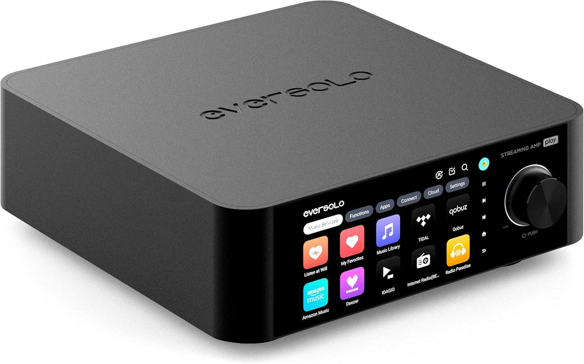 EVERSOLO Play streamer con amplificador - Pantalla táctil de 5,5 pulgadas - Bluetooth Ethernet WiFi y USB - TIDAL Qobuz Roon y corrección de sala