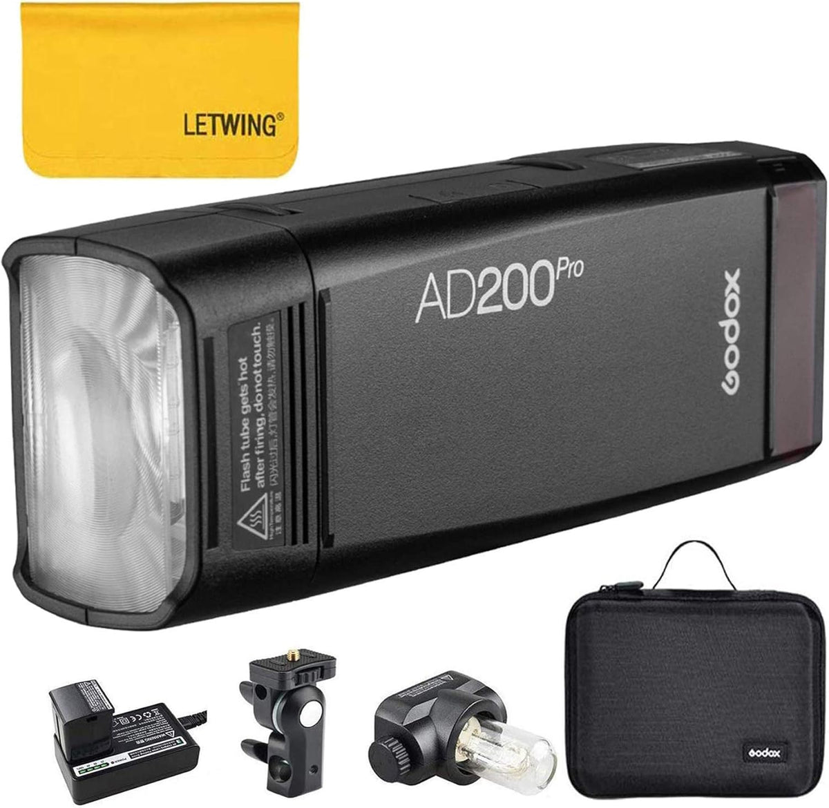 Godox AD200Pro - Flash portátil TTL de 200 Ws con HSS 1 a 8000 s - Batería 2900 mAh y hasta 500 destellos a máxima potencia - Cabezal Fresnel y bombilla desnuda con sistema 2,4 GHz