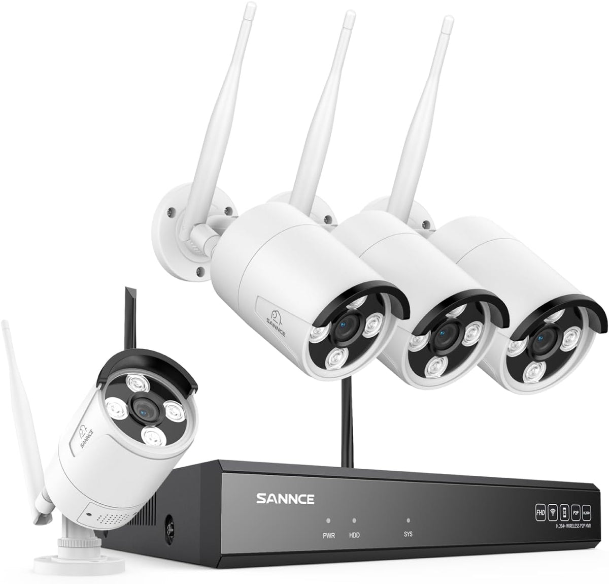 SANNCE CCTV - Kit de 4 cámaras IP 3 MP con NVR WiFi - Visión nocturna hasta 30 m y almacenamiento de 1 TB - Sistema de vigilancia con detección de movimiento y protección IP66