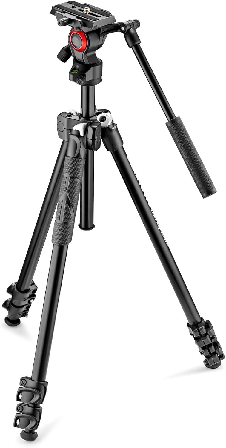 Manfrotto MK290LTA3 V trípode de vídeo - Aluminio negro con cabezal fluido de 2 vías - Altura máxima de 146 cm y carga de 4 kg - Diseño ligero para uso universal
