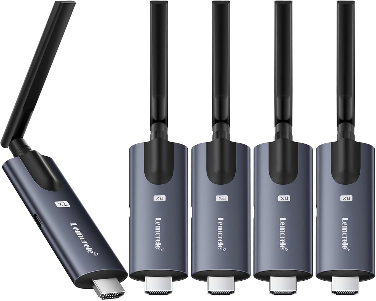 Lemorele transmisor HDMI inalámbrico - Kit 1 transmisor y 4 receptores - Vídeo 1080p para monitores y proyectores - HDMI para portátil cámara y TV Box