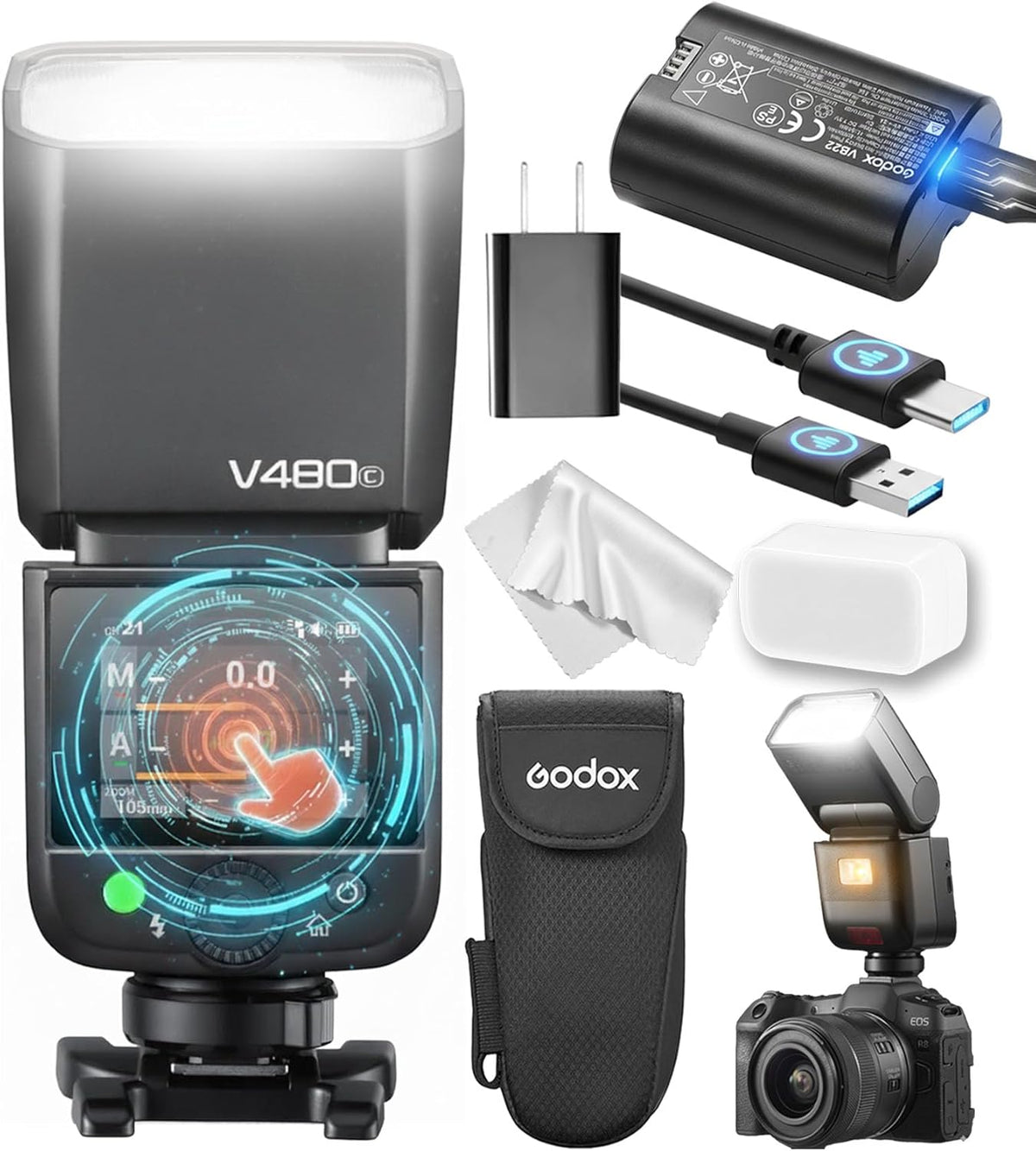 Godox V480C flash E TTL II para Canon - Número guía 50 y HSS 1 a 8000 s - Medidas 7,2 x 7,6 x 20,5 cm - Conexión inalámbrica y autonomía aproximada de 3 horas