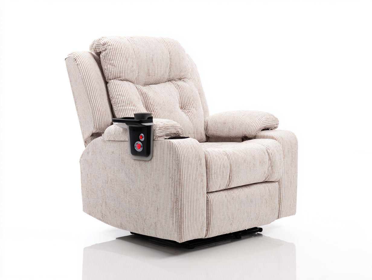 Sillones reclinables de pana 94x90x104 cm - beige claro - diseño acolchado con mando lateral para salón