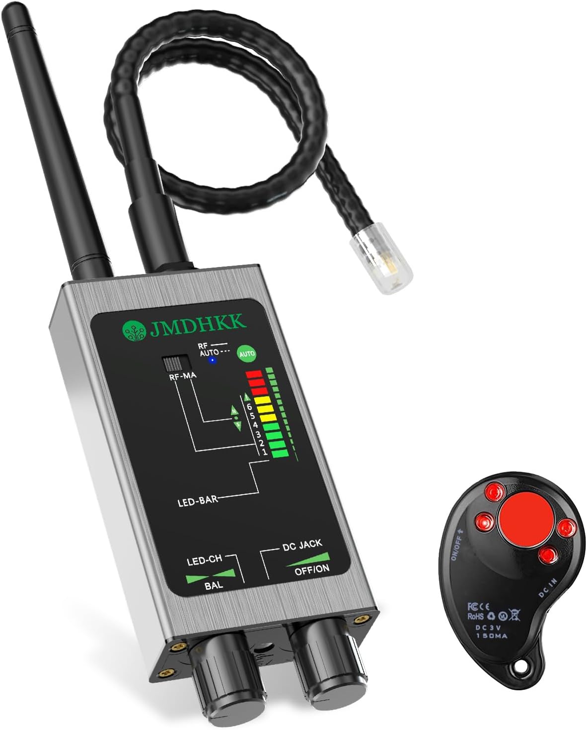 JMDHKK M8000 - Detector portátil de cámaras ocultas y dispositivos de vigilancia - WiFi 3,7 V y 4,07 W - Formato compacto plateado de 9,9 x 5,2 x 2,1 cm