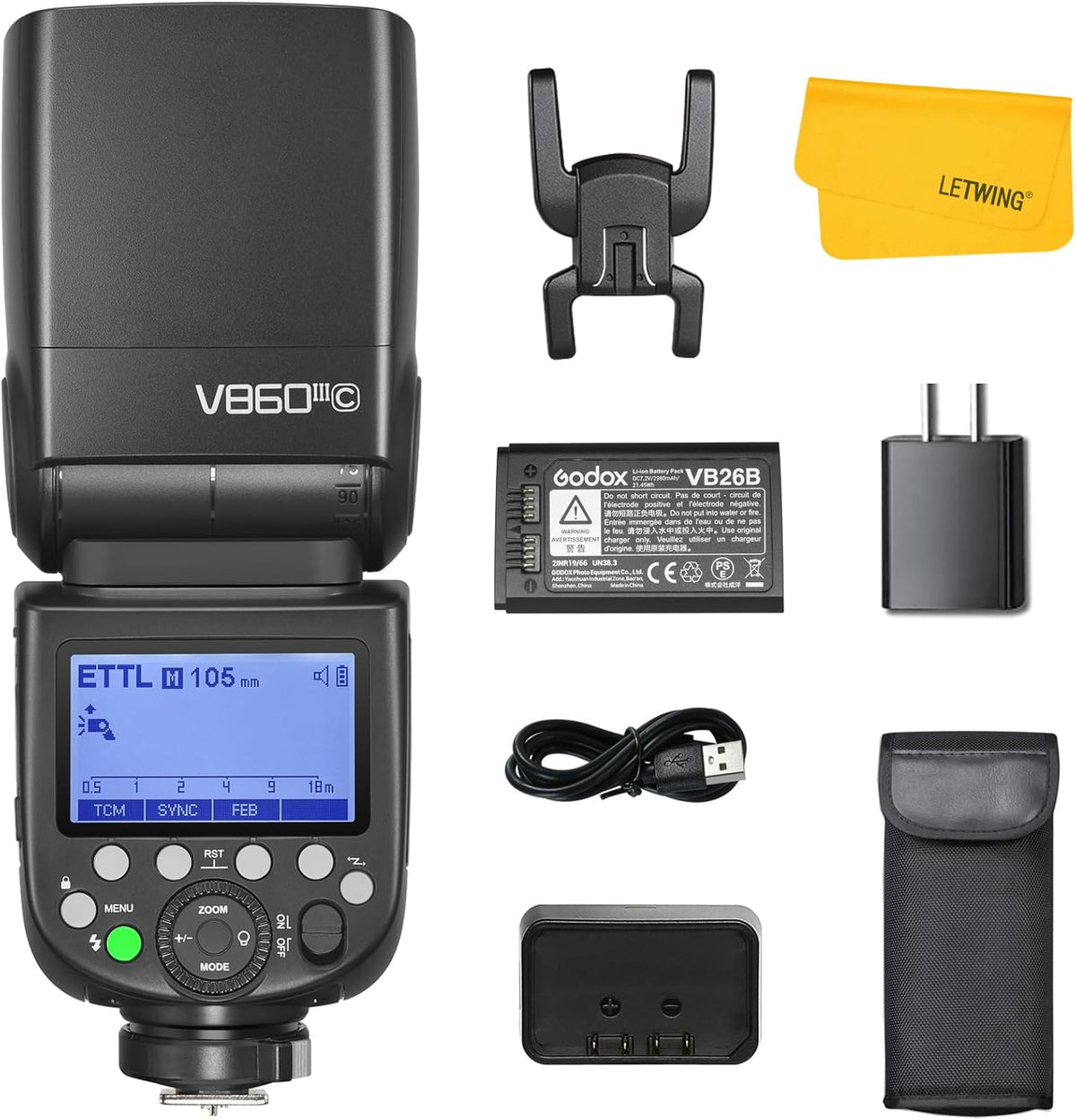 Godox V860III C flash TTL para Canon - Número guía 60 y HSS 1 a 8000 s - Batería Li Ion de alto rendimiento - Sistema inalámbrico 2,4 GHz y zapata Canon