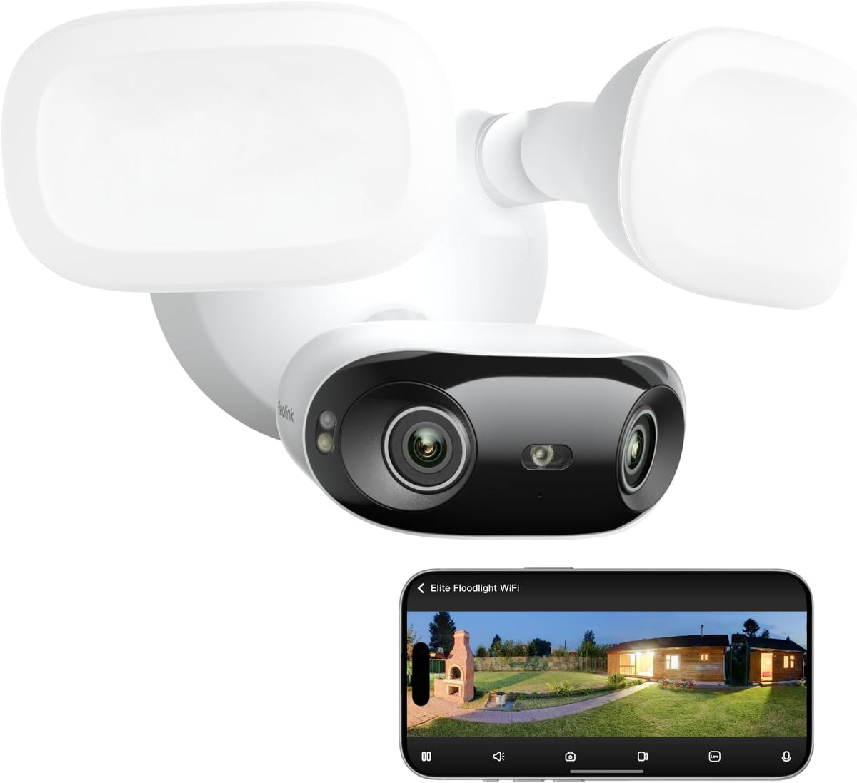 Reolink Elite Floodlight WiFi - Cámara exterior 4K 8 MP con panorama de 180 grados - WiFi 6 de 2,4 y 5 GHz con reflector - Detección inteligente IA audio bidireccional y visión nocturna