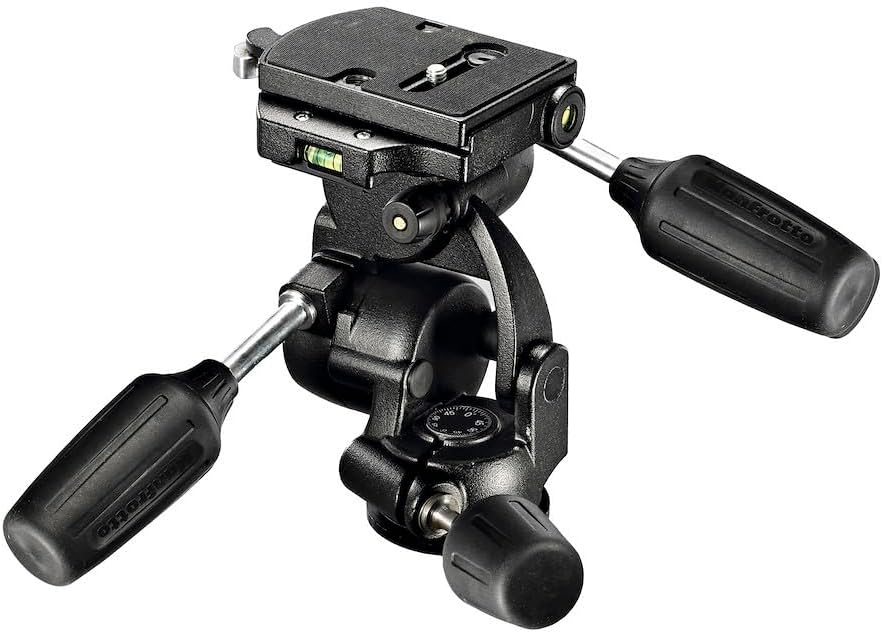 Manfrotto 808RC4 - Rótula de trípode de 3 vías para cámara - Zapata de liberación rápida 410PL y peso de 3,06 libras - Control preciso para paisaje arquitectura y estudio