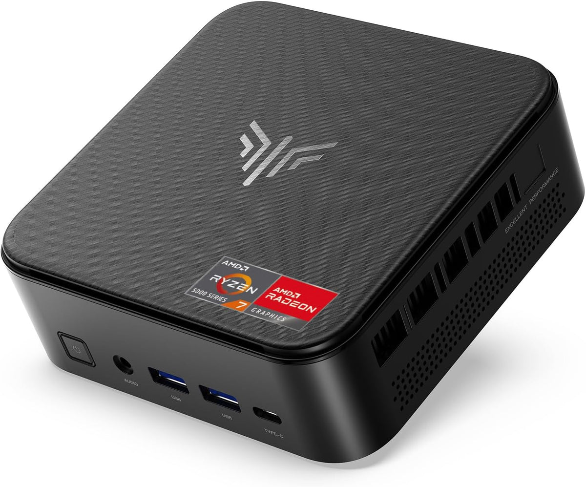 NiPoGi E3B Ryzen 5 - Mini PC con 16 GB DDR4 y SSD 512 GB - Triple pantalla 4K a 60 Hz mediante HDMI USB C y DP - WiFi 6 Bluetooth 5.2 para hogar oficina y empresa