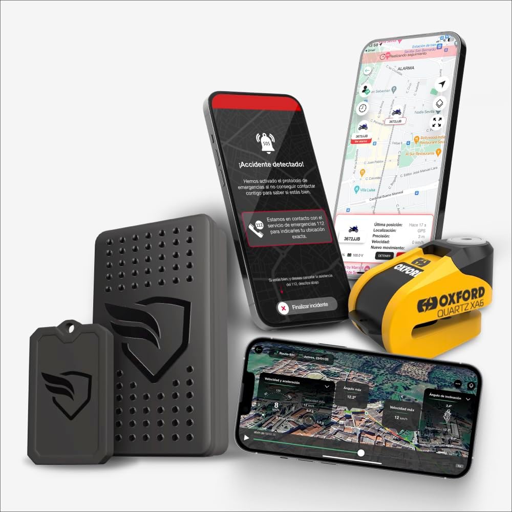 KOMOBI Pro Lock - Localizador GPS para moto con alarma y candado antirrobo - Asistencia en accidentes y avisos al móvil - Bluetooth y aplicación de seguimiento para motocicleta