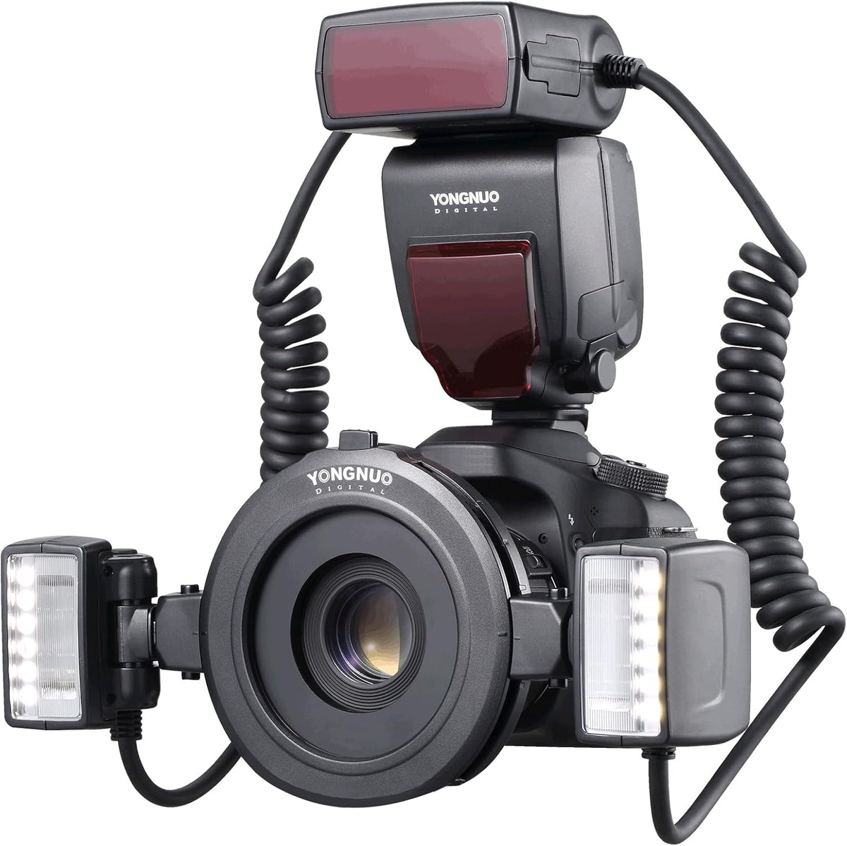 Yongnuo YN24EX - Flash macro multifunción para cámaras Canon - Doble iluminación externa con número guía 85 - Conectividad inalámbrica y autonomía de hasta 2 horas en color negro
