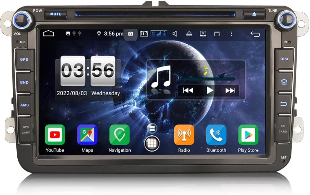 Erisin radio Android 14 para Volkswagen Seat Skoda - 8 núcleos con 4 GB RAM y 64 GB - CarPlay Android Auto DAB DSP WiFi USB FM RDS CD DVD - Para Golf Passat Polo Tiguan y más