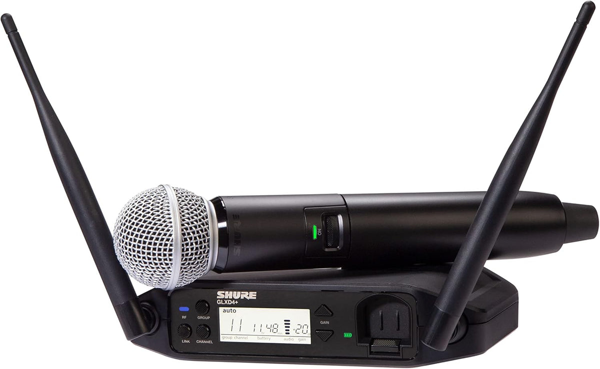Shure GLXD24 Plus SM58 Z4 - Sistema de micrófono inalámbrico digital con SM58 - Bandas de 2,4 y 5,8 GHz y alcance de 30 m - Batería de hasta 12 h para canto iglesias y karaoke