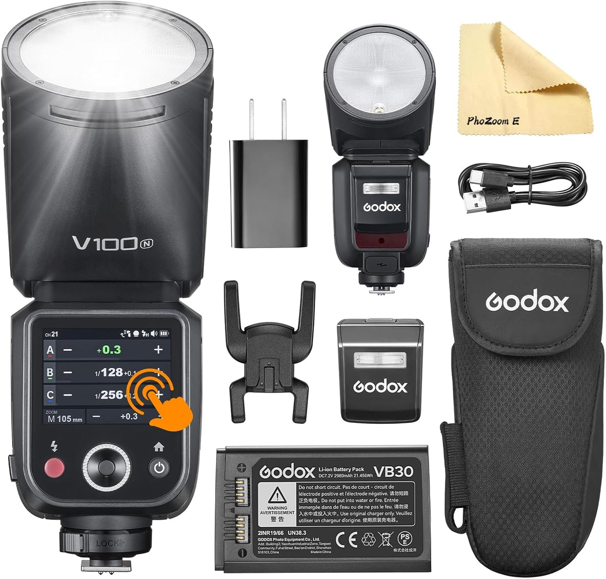 Godox V100 N - Flash TTL de cabezal redondo 100 Ws para Nikon - HSS 1 a 8000 s y sistema X inalámbrico 2,4 GHz - Batería de ion de litio y montaje en zapata caliente