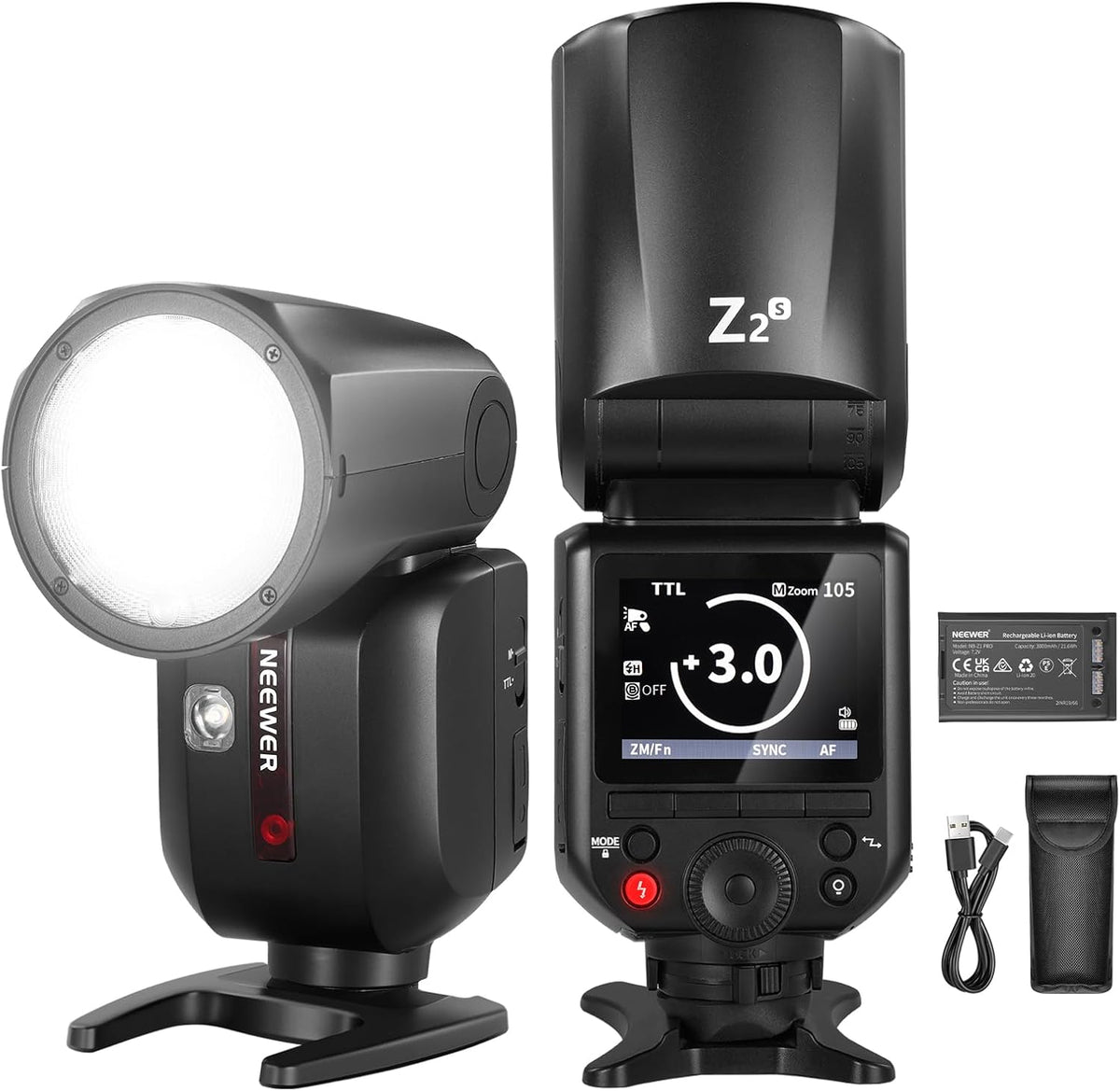 NEEWER Z2 S - Flash TTL de cabeza redonda 76 Ws para Sony - HSS 1 a 8000 s y dos luces de modelado - Batería 3000 mAh sistema RF 2,4 GHz y cambio rápido TCM