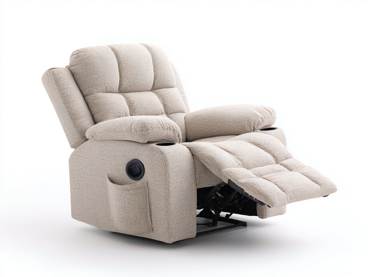Sillones reclinables de tela 98x94x105 cm - beige - diseño acolchado con reposapiés para salón