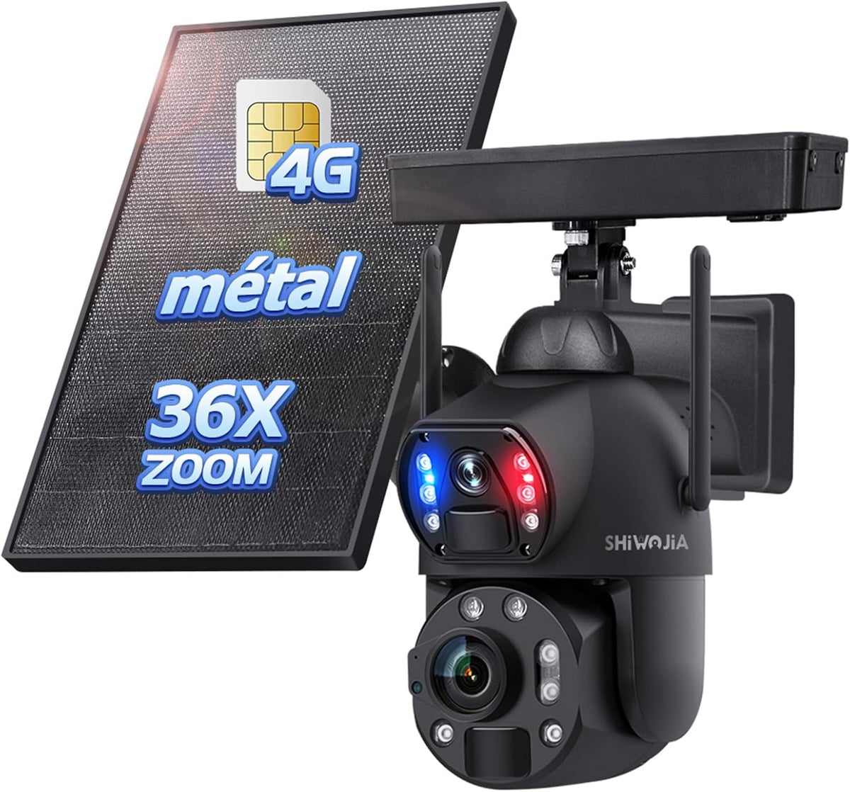 Cámara solar 4G de 6 MP - Doble lente con zoom óptico 36 aumentos y tarjeta SIM - Detección humana PIR dual y visión nocturna en color - Panel solar audio bidireccional e IP67