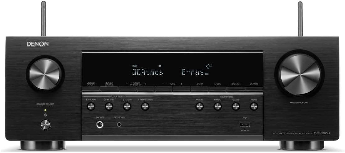 Denon AVR S760H - Receptor AV 7.2 canales con Dolby Atmos y DTS X - 6 entradas HDMI con 8K eARC AirPlay 2 y HEOS - Bluetooth WiFi Alexa y sonido envolvente para cine en casa