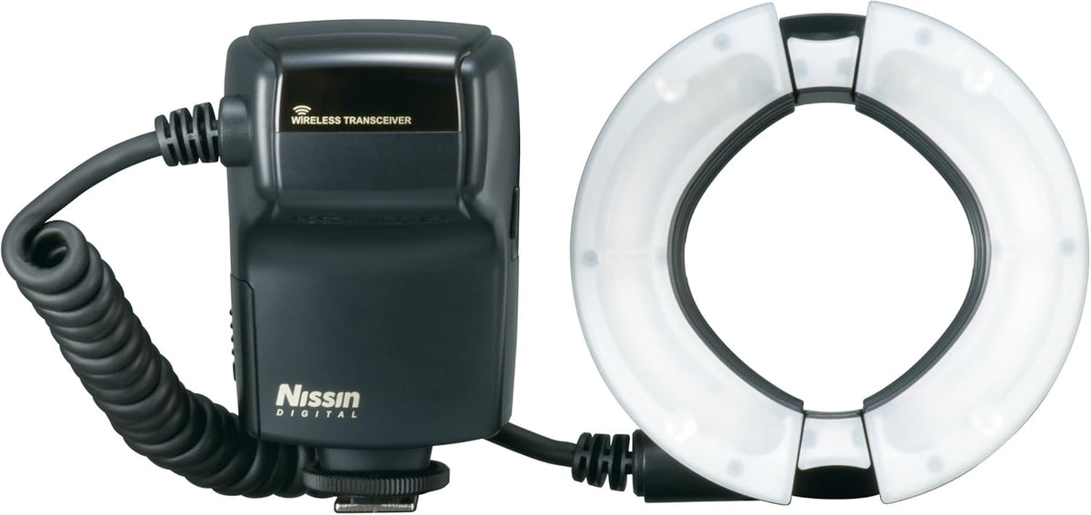 Nissin MF18 flash macro para Nikon - Número guía 16 - Sincronización de 1 a 60 y 1 a 500 s - Alimentación con 4 pilas AA y conexión inalámbrica