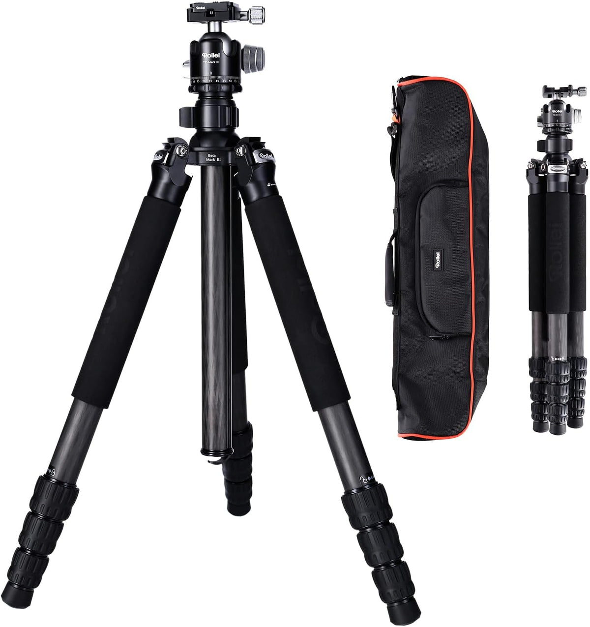 Rollei Rock Solid Beta Mark III trípode profesional - Aluminio y carbono con altura de 178,5 cm - Carga máxima de 24 kg - Rótula de bola y función de monopié