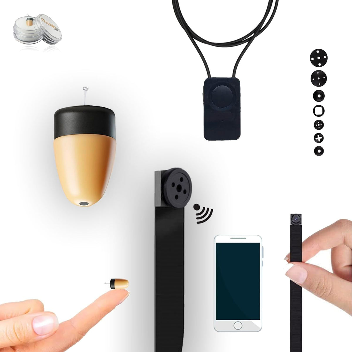 Mini cámara botón WiFi 1080P - Kit con auricular inalámbrico Mini intraural - Bluetooth WiFi y conexión sin jack - Para comunicación y grabación personal autorizada