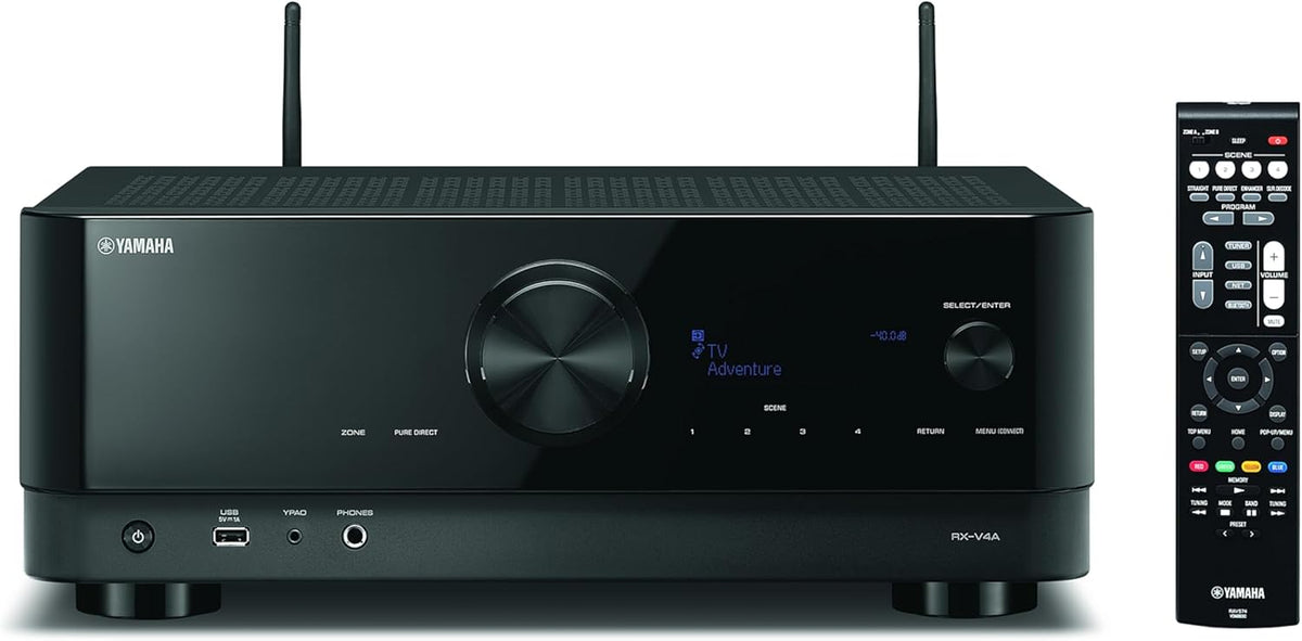Yamaha RX V4A - Receptor AV de red 5.2 canales con sonido envolvente y MusicCast - 5 HDMI USB óptico coaxial Ethernet y RCA - Multiroom control por aplicación voz y mando