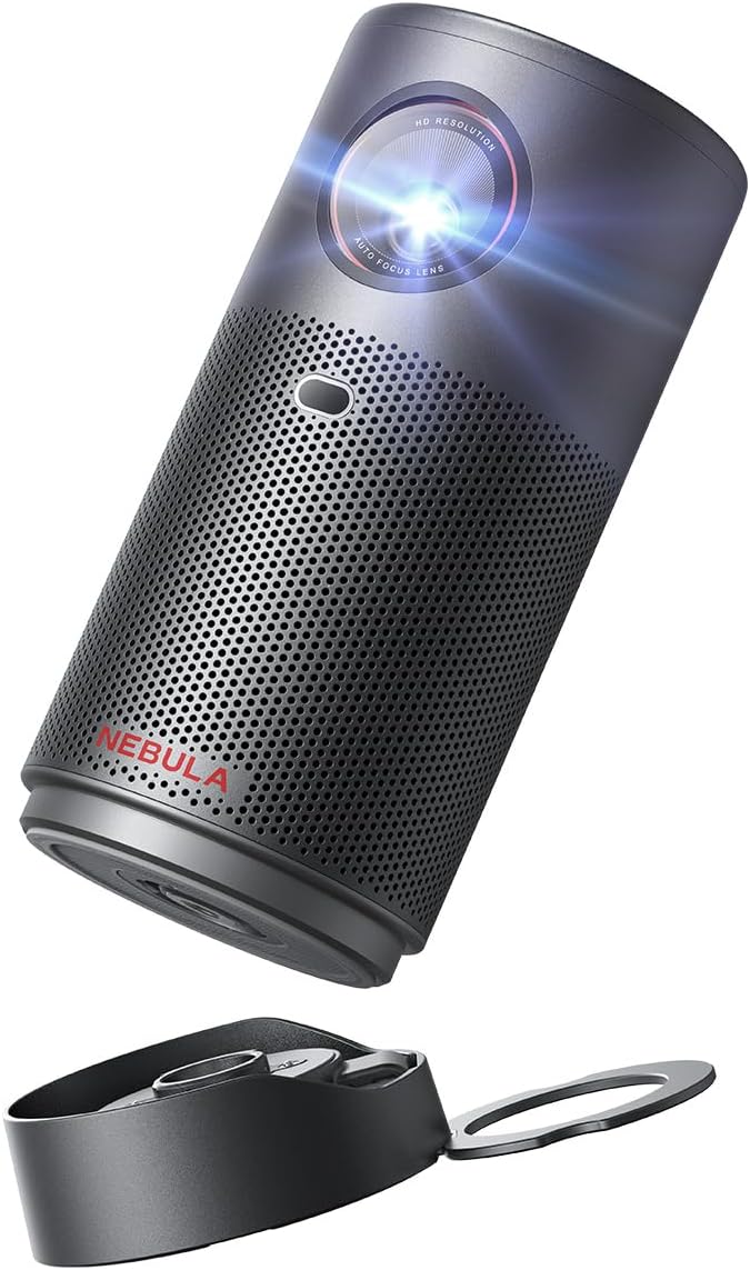 NEBULA Capsule Air - Mini proyector portátil HD 720P con Google TV y Netflix oficial - Pantalla de hasta 100 pulgadas y Dolby Digital - DLP con altavoz 360 grados HDMI y USB