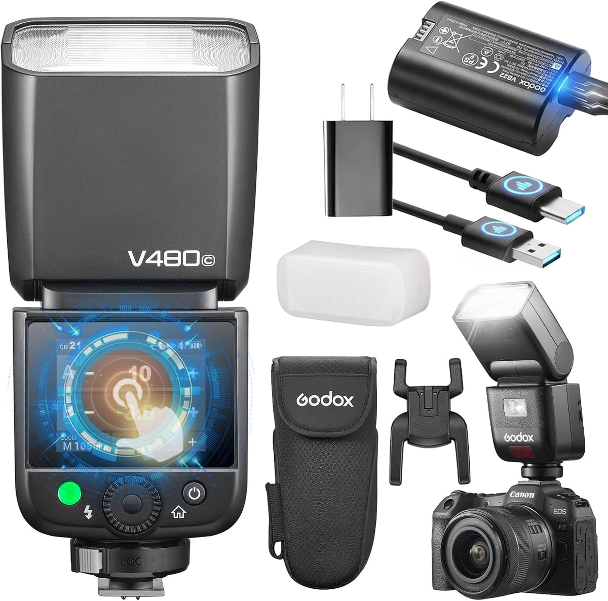 Godox V480C - Flash TTL para cámaras Canon con batería de litio integrada - HSS 1 a 8000 s y reciclaje de 1,7 s - Sistema X 2,4 GHz con hasta 650 destellos a plena potencia