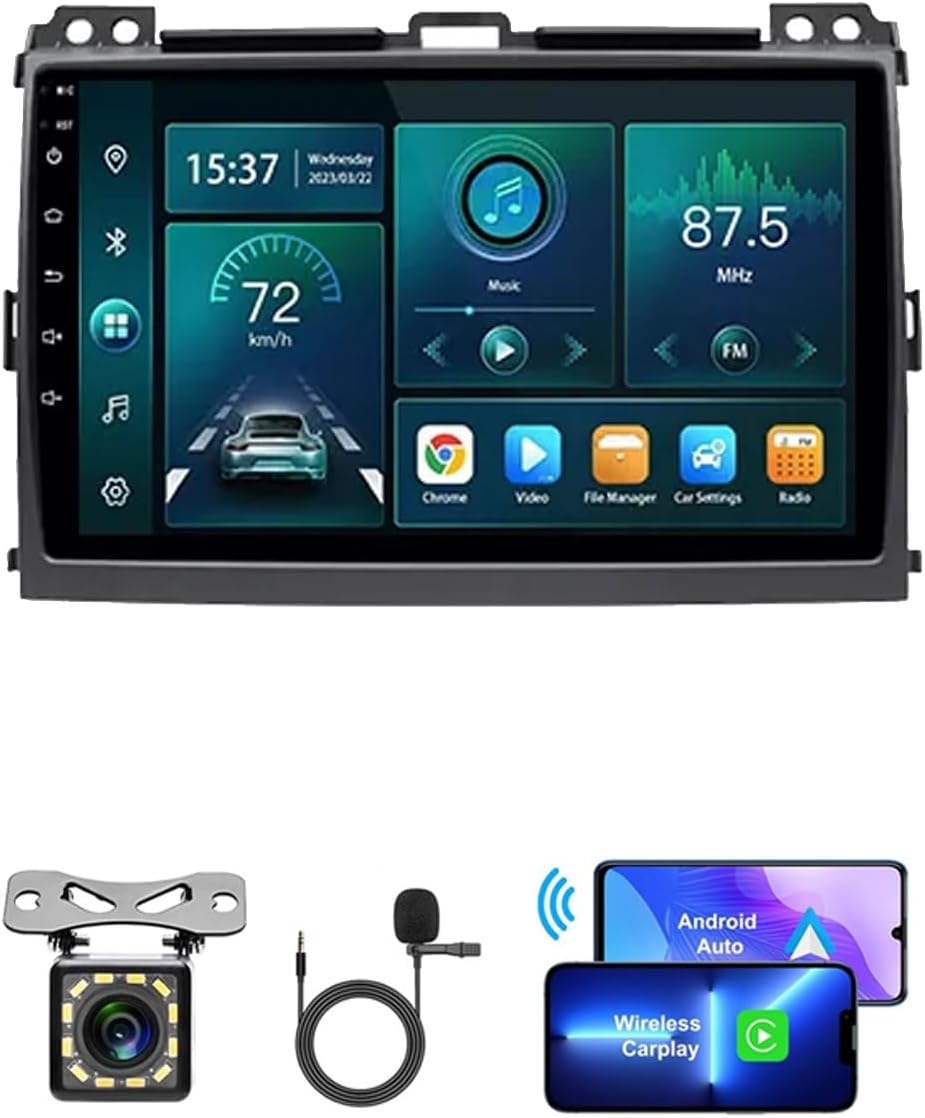 Radio Android 13 para Toyota Land Cruiser Prado 120 - Pantalla táctil de 9 pulgadas y resolución 800 x 480 - CarPlay Android Auto y GPS - Bluetooth FM RDS y control del volante