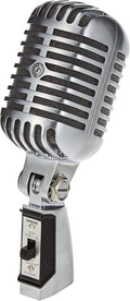 Shure 55SH Series II micrófono vocal dinámico - Diseño clásico cromado con estilo retro - Patrón cardioide unidireccional para directo - Conexión XLR y adaptador de rosca incluido