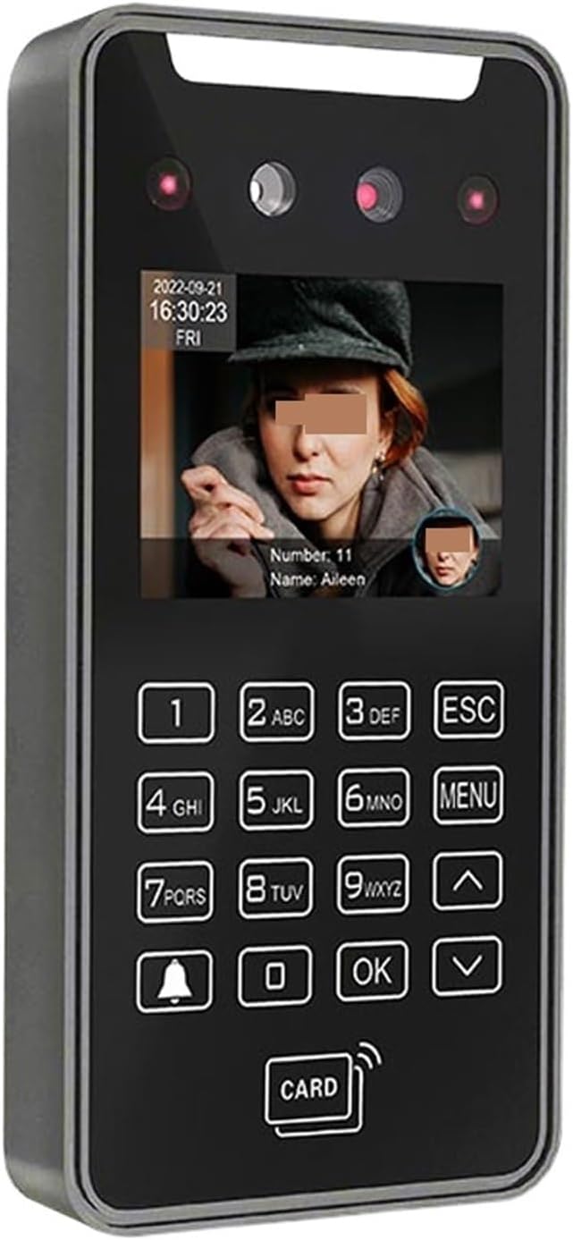 Control de acceso facial 2,8 pulgadas - Cámara HD 2 MP con reconocimiento facial dinámico - Conectividad WiFi y Bluetooth - Terminal de control de acceso con temporizador y captura