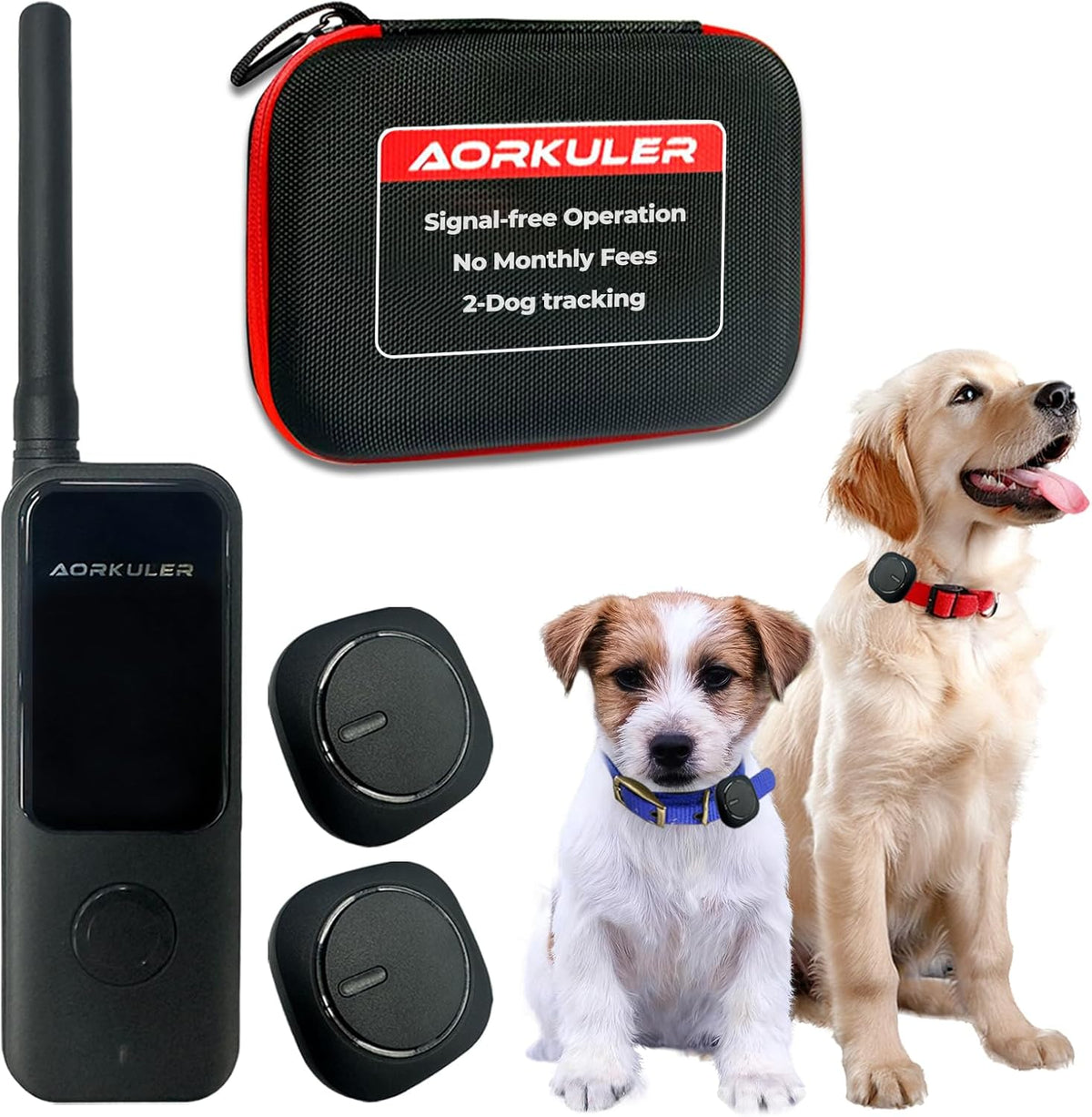 Aorkuler pack de 2 rastreadores GPS para perros - Seguimiento en tiempo real sin señal móvil ni teléfono - Batería de 2400 mAh y hasta 24 horas - Para senderismo camping y granjas