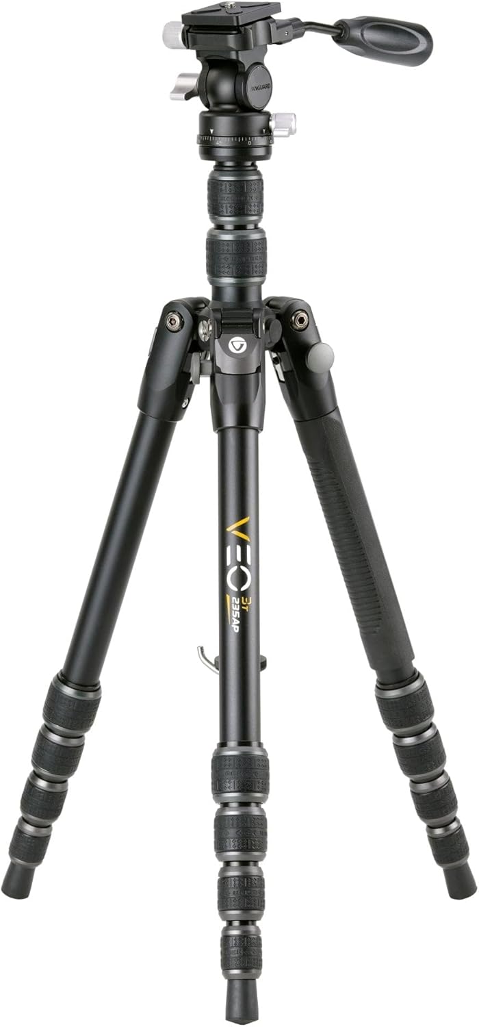 Vanguard Veo 3T 235AP trípode de viaje - Aluminio con altura de 21 a 153,5 cm - Rótula panorámica y diseño plegable - Carga máxima de 6 kg para iPhone y Android