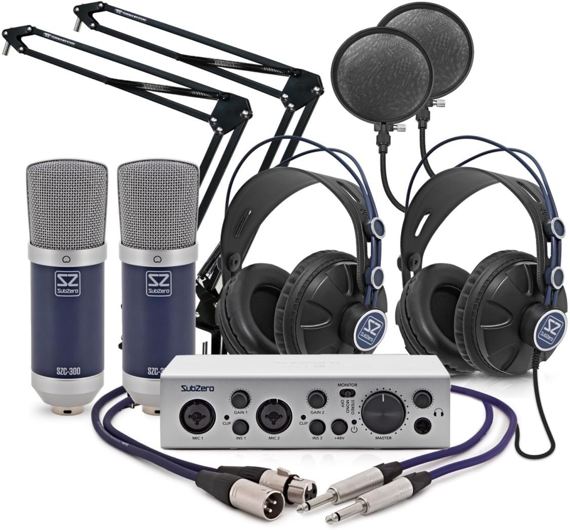 SUBZERO Base 2 set para pódcast y entrevistas - Conjunto para grabación de voz y contenido hablado - Peso total aproximado de 5,92 kg - Equipo para estudio pódcast y entrevistas