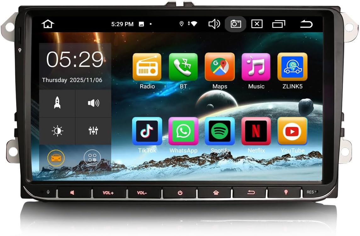 Erisin radio Android 14 para Volkswagen - Pantalla de 9 pulgadas con 8 núcleos 4 GB RAM y 64 GB - CarPlay DSP Bluetooth 5.0 DAB WiFi y OBD2 - Para Passat Golf Touran Tiguan y T5