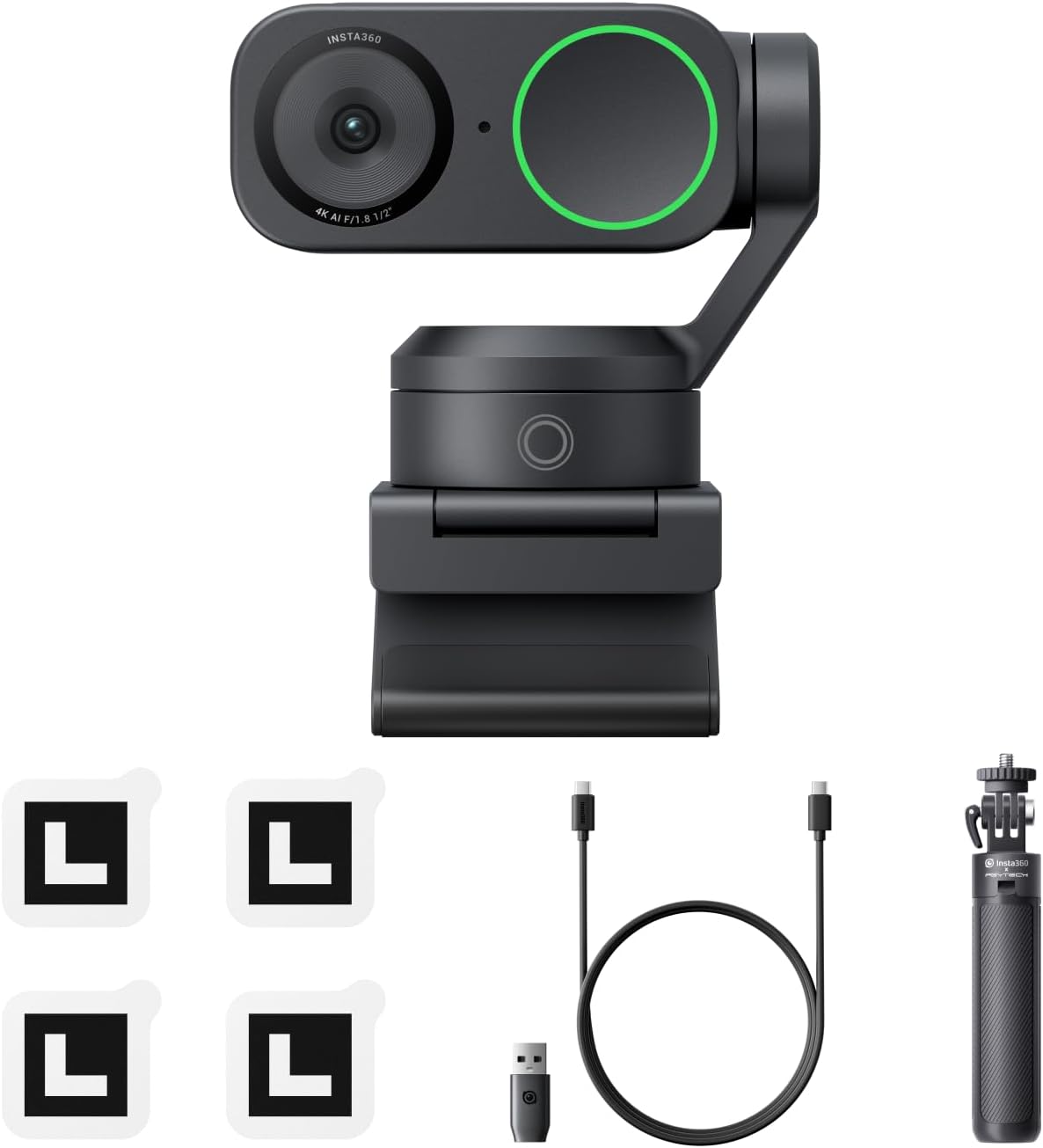 Insta360 Link 2 kit con trípode - Webcam PTZ 4K con sensor BSI CMOS - Seguimiento por IA HDR y control por gestos - USB para PC y Mac con cancelación de ruido por IA