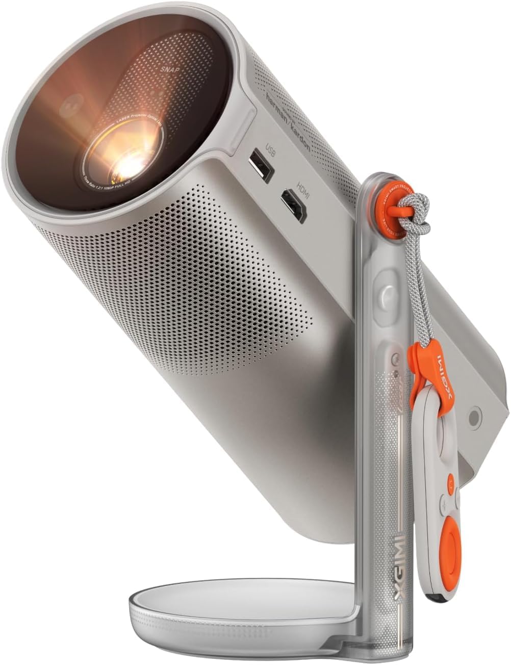 XGIMI MoGo 4 Laser proyector portátil - Full HD 1080p y 550 lúmenes ISO - Batería de 2,5 horas con soporte 360 grados - Google TV Netflix y Harman Kardon 6 W