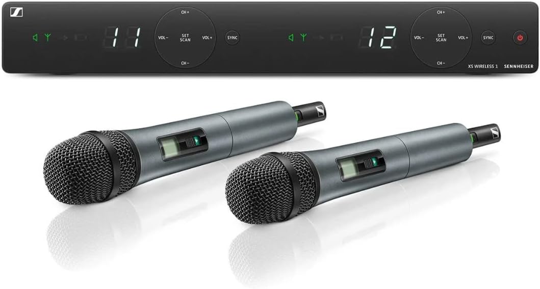 Sennheiser XSW 1 825 Dual - Sistema inalámbrico de doble canal con 2 micrófonos SKM 825 - Cápsulas dinámicas cardioides y conexión XLR - Para canto karaoke eventos y presentaciones