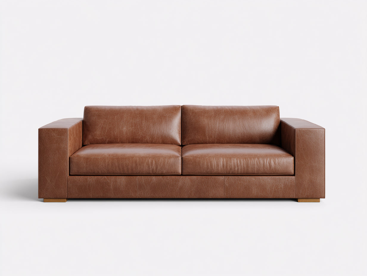 Sofás 2 plazas de cuero 195x88x78 cm - marrón - diseño recto con reposabrazos anchos para salón